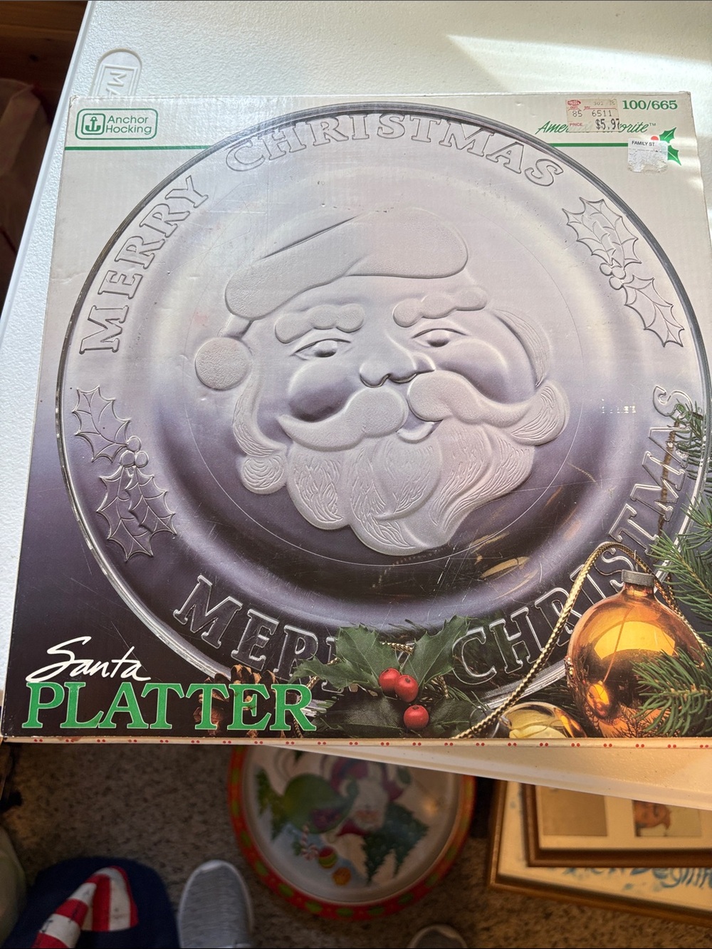 Vintage Anchor Hocking Silver Santa Platter